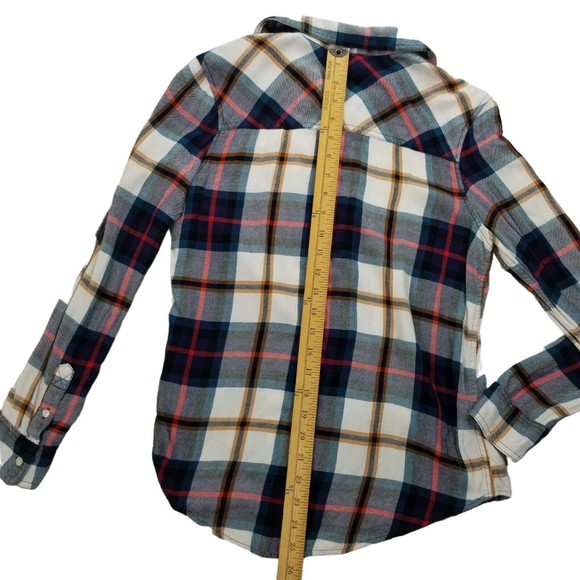 Aeropostale Button Up Long Sleeve Casual Flannel Shirt Womens S Blue Red Rayon - Picture 12 of 13